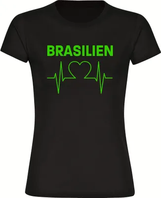 Produktbild von multifanshop Damen T-Shirt - Brasilien - Herzschlag, schwarz-1, Größe XXL
