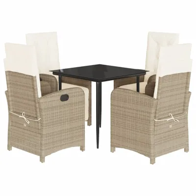 Produktbild von 5-tlg. Garten-Essgruppe mit Kissen Beige Poly Rattan