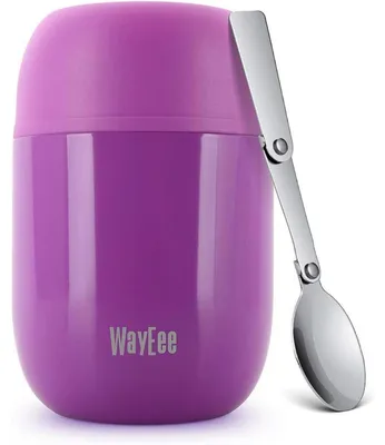 Immagine prodotto di Contenitore termico per alimenti da 450 ml, in acciaio inossidabile, con cucchiaio, colore viola