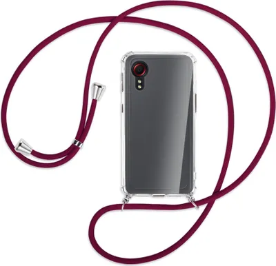 Produktbild von Handykette Backcover-Schutzhülle mit Band (Metall silberfarben) für Samsung Galaxy Xcover 5 (G525) - dunkelrot