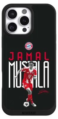 Produktbild von NIVOCASE Handyhülle für Apple iPhone 16 Pro Max Hülle NIVOpure Case Schwarz FC Bayern München Offizielles Lizenzprodukt Jamal Musiala