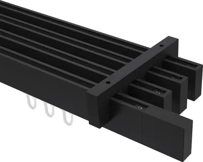 Produktbild von Interdeco Innenlaufstange / Gardinenstange mit Innenlauf Schwarz, Typ Smartline Lox (Quader), 14x35 mm 4-läufig, 120 cm