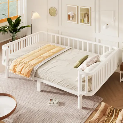 Immagine prodotto di MODFU, divano letto a giorno 140 x 200, struttura in metallo con rete a doghe, 2-in-1 (divano letto e letto), letto per ragazzi con struttura aperta, senza materasso, colore bianco