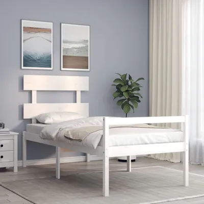 Produktbild von The Living Store Seniorenbett mit Kopfteil 90x200 cm Weiß Massivholz