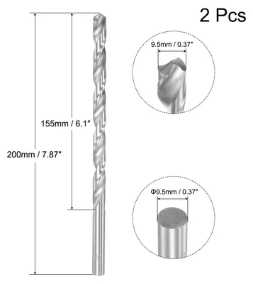 Produktbild von 2 Stk. HSS Spiralbohrer (Hochgeschwindigkeitsstahl) Extra lange Twist Bohrer 9,5mm Bohrdurchmesser 200mm L?nge