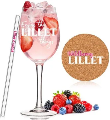 Productafbeelding van Set van 3 Lillet Glazen met Rietjes en Kurken Onderzetter