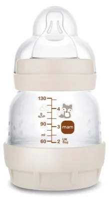 Image de Biberon MAM Easy Start Anti-Colic 0 mois à débit extra lent (130 ml) couleur sable – Biberon conçu pour réduire les coliques et l'inconfort du bébé – Biberon adapté à l'allaitement