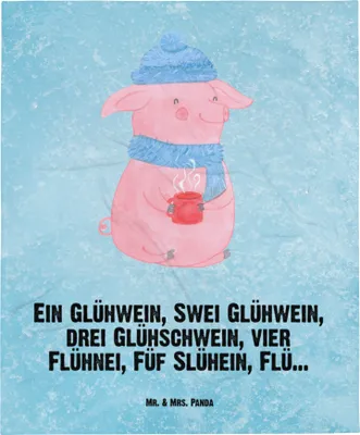 Produktbild von Mr. & Mrs. Panda Kuscheldecke Schweinchen Glühwein - Eisblau - Geschenk, Plaid, Weihnachtsmarkt, Warme Decke, Spruch, Weihnachten, Betrunken, Tagesdecke, Bettdecke