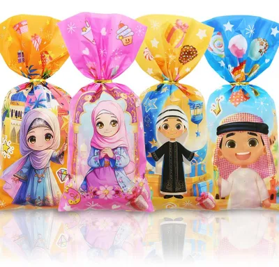 Eid Mubarak Cellophanbeutel, 50 Stück, Ramadan Deko, Cartoon, für Kinder