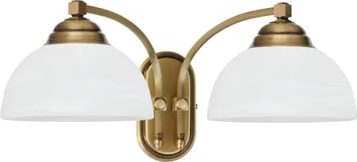 Produktbild von Wandleuchte Messing Goldpatina Alabaster-Glasschirm weiß matt 22x42x22cm 2xE27 120W Wohnzimmer Schlafzimmer klassisch elegant Wandmontage IP20 warm