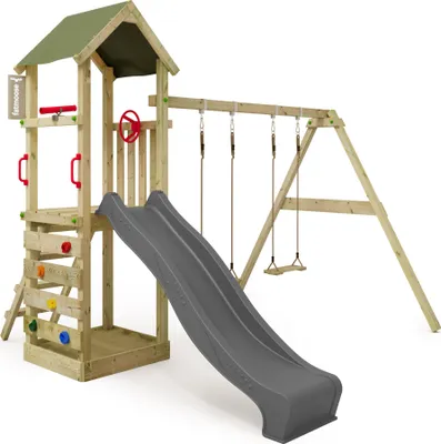 Immagine prodotto di Torre giochi Fatmoose KiwiKey Kick XXL con altalena doppia e scivolo, colore antracite