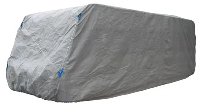 Produktbild von Wohnwagen-Schutzhülle SCHRADI Gr. XL - Kunststoff Grau 220x670x250cm | Wohnwagen Abdeckplane Caravan Abdeckung