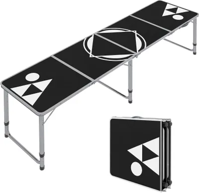 Produktbild von Campingtisch klappbar 240x60 cm h?henverstellbar, Bierpong Tisch Alu, Schwarz