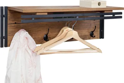Produktbild von Wandgarderobe HWC-A27, Garderobe Regal, 4 Haken 24x75x24cm 3D-Struktur  Wildeiche-Optik
