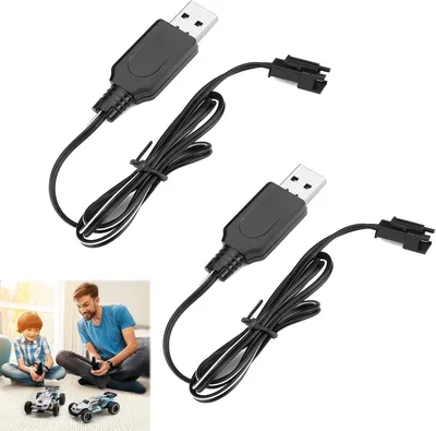 Image de 2x Chargeur USB 3,7V pour accus NiCd/NiMH/LiPo - Prise SM-2P - Compatible avec les voitures RC, les drones FPV - Chargement rapide, sûr, Noir