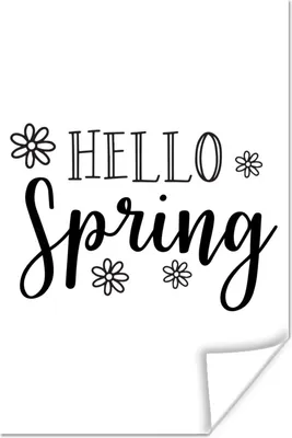 Produktbild von MuchoWow® Poster Zitat "Hallo Frühling" mit Blumen in Weiß 120x180 cm - Kunstposter