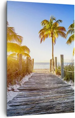 Produktbild von Bild auf Leinwand - Leinwandbild - Einteilig - Strand Palmen Fußgängerbrücke - 80x120cm - Wand Bild - Wandbilder - Leinwanddruck - Wanddekoration - Leinwand bilder - Wandbild - PA80x120-4171