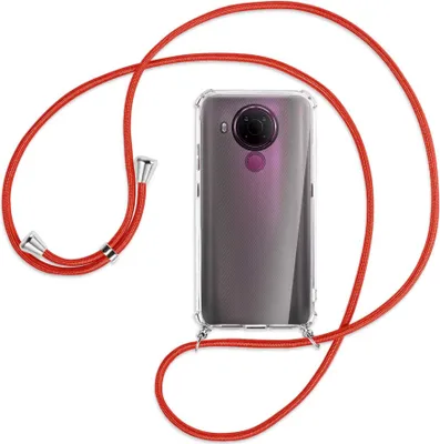 Produktbild von Handykette Backcover-Schutzhülle mit Band (Metall silberfarben) für Nokia 5.4 - rot