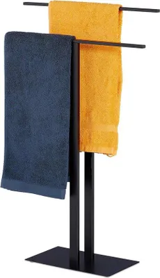 Produktbild von Famanu Handtuchständer schwarz Metall 2 Stangen - Badezimmer Handtuchhalter