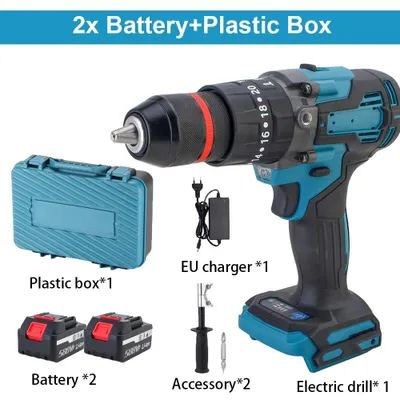 Produktbild von Akku-Schlagbohrschrauber - Bürstenloser Motor - 650 Nm Drehmoment - 20+3 Drehmomentstufen - 13-mm-Bohrfutter - 2 Akkus mit EU-Stecker - 18 V