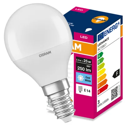 Produktbild von LED-Lampe E14, Glaskugel P45, 2,5W = 25W, 250lm, 4000K (neutralweiß), 180° Abstrahlwinkel, VALUE CLASSIC, Osram, KI-generiertes Bild
