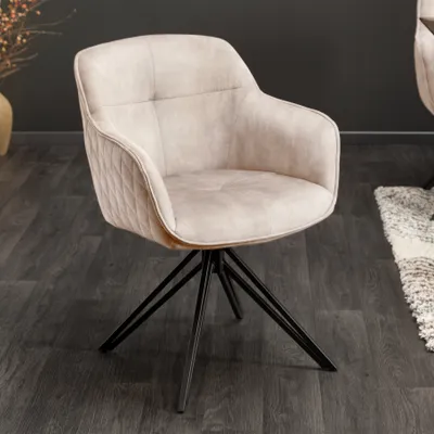 Produktbild von riess-ambiente Drehbarer Design Stuhl champagner greige Samt im Retrostil mit Ziersteppung Esszimmerstuhl Essstuhl