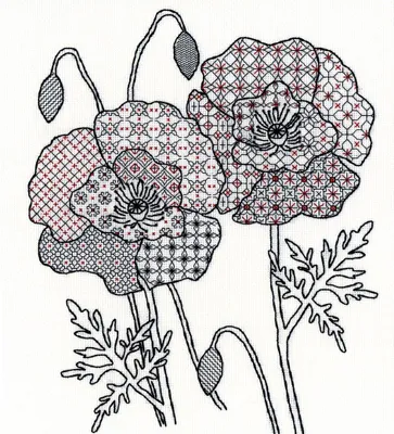 Kreuzstich-Set Klatschmohn, 14-ct Aida, 28x32 cm, mit Perlen