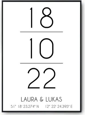 Produktbild von Partner Poster Personalisiert Koordinaten Datum Namen Jahrestag Hochzeit Geschenk – DIN A4 (21x29.7cm)