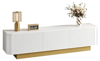 Image de Meuble TV, design moderne, grand espace de rangement, blanc - MDF - aggloméré