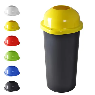 Produktbild von KUEFA HD-EW 60 Liter Mülleimer, Müllsackständer mit Einwurf-Scharnierdeckel und Befestigungsring für den Gelben Sack, Pfandflaschen und Leergut (Gelb)