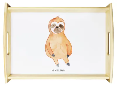 Produktbild von Mr. & Mrs. Panda holz serviertablett Faultier Zufrieden - Weiß - Geschenk, Glück, tablett aus, Sofa, Faultiere, Happy, Pause, Holztablett, Dekotablett, Relaxen
