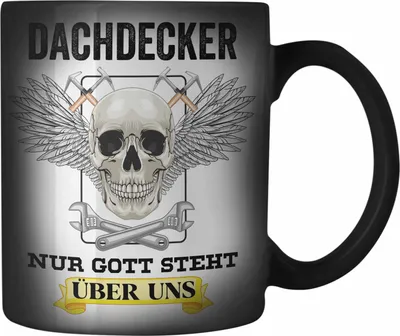 Produktbild von Trendation - Dachdecker Geschenke Farbwechsel Zauber-Tasse Lustig Mann Männer Zubehör Geschenkidee Dachdecker-Meister Karabiner Farbwechsel Zauber-Tasse Edelstahl Totenkopf (Schwarz)