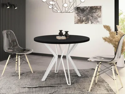 Produktbild von Runder Tisch für das Esszimmer - 100 oder 120 cm Durchmesser - Ausziehbarer Tisch mit Pulverbeschichteten Weißen Metallbeinen - Industriestil - 100 cm - Schwarz