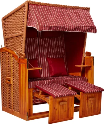Produktbild von Webavita Strandschönheiten Sophia Ostsee Strandkorb 2-Sitzer Vollholzfront inkl Schutzhülle verschiedene Nachbildung innen außen für Balkone Terrassen Wintergärten Garten Lounge KD2BBL