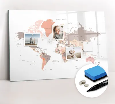 Produktbild von Magnetpinnwand Memoboard - Zubehörsatz - Schwarzer Marker + Schwamm + Magnete - 90 x 60 cm - Weltkarte