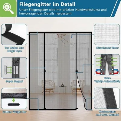 Produktbild von Famanu Magnetische Fliegengittertür 190 x 222 cm - Doppeltes Türdesign mit Autoschließung