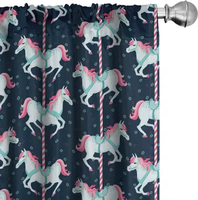 Produktbild von ABAKUHAUS Baby Vorhänge, Gardinen, Karussell-Pferde-Spielzeug Merry Go Round Freudiger Zirkus-Vergnügungspark, 2 Stück 75 x 175 cm, Indigo Blassblau Rosa
