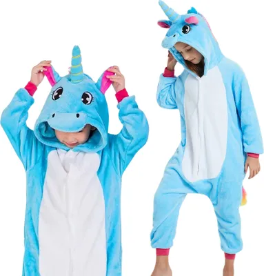 Immagine prodotto di Pigiama Onesie Kigurumi Costume Travestimento Unicorno Azzurro Bambini 115 - 125cm