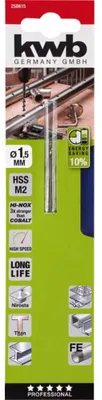 Zdjęcie produktu dla kwb 258615 HSS Metal twist drill bit 1.5 mm Total length 40 mm M2 DIN 338 Cylinder shank 1 pc(s)
