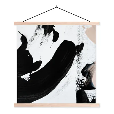 Produktbild von MuchoWow® Textilposter Schwarz - Abstrakt - Design 40x40 cm mit holzfarbenen Rahmen - Posterleiste
