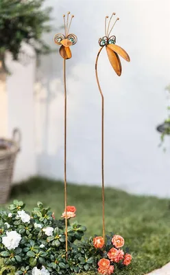 Image de 2x fiches de jardin "Oiseaux fous" en métal avec finition rouille, 107 cm de haut, décoration en métal rouillé pour l'extérieur, décoration de jardin pour l'extérieur