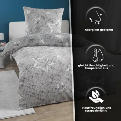 Zdjęcie produktu dla Zestaw pościeli zimowej "Plüsch", przytulny miś, kaszmir, polar koralowy. Dostępne rozmiary: 135x200 cm, 155x220 cm, 200x200 cm. Poszewka na poduszkę: 80x80 cm. Różne wzory. Wzór: STAR SILBER (gwiazda srebrna). Rozmiar: 135 x 200 cm