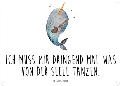 Produktbild von Mr. & Mrs. Panda Wandbild Narwal Gitarre DIN A5 - Weiß - Geschenk, Meer, Wal, Gespräche, Tanzen, Schild, Probleme, tafel, Blechschild, Magnetschild, Türschild