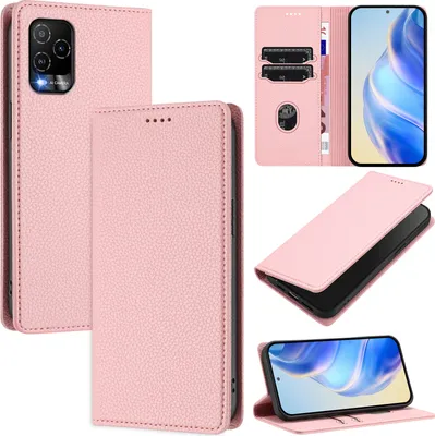 Produktbild von Litchi Leder Handyhülle für BLU View 5 Pro Wallet Kartenfächer Standfunktion Hülle Pink