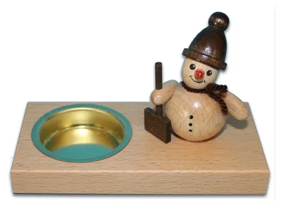 Teelichthouder mit Schneemännern, Naturfarben, 11,5 cm