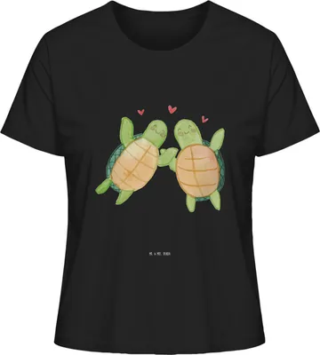 Produktbild von Mr. & Mrs. Panda Oberteil Damen Schildkröten Paar Größe M - Schwarz - Geschenk, Basic T-Shirt, Hochzeitstag, Freundin, Sommershirt, Kurzarmshirt, Valentinstag, für Frauen