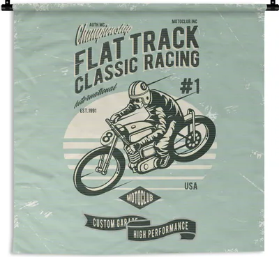 Produktbild von MuchoWow® Wandteppich Wandbehang Motorrad - Rennen - Retro 150x150 cm Tapisserie Dekoration Wandtuch - Wohnaccessoires - Modernes
