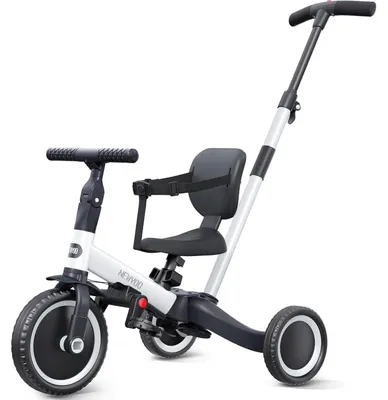 Productafbeelding van Loopfiets, driewieler, 5-in-1, duwstang, pedalen, zitting, geschikt voor kinderen van 1 tot 3 jaar, maximaal 25 kg, wit