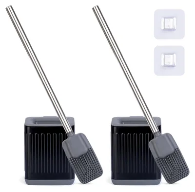 Produktbild von Klobürsten Set Schwarz, 2er Set Silikon Edelstahl, WC Bürsten für Badezimmer oder Gäste-WC, Wandmontage & Standmodell