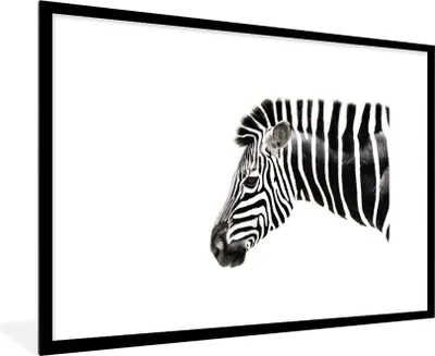 Produktbild von MuchoWow® Gerahmtes Poster Zebra - Tiere - Weiß 90x60 cm - Poster mit Schwarzem Bilderrahmen Wandposter Rahmen Foto Bilder - Wanddekoration - Fotos
